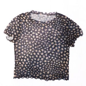 Sheer flower print T-shirt